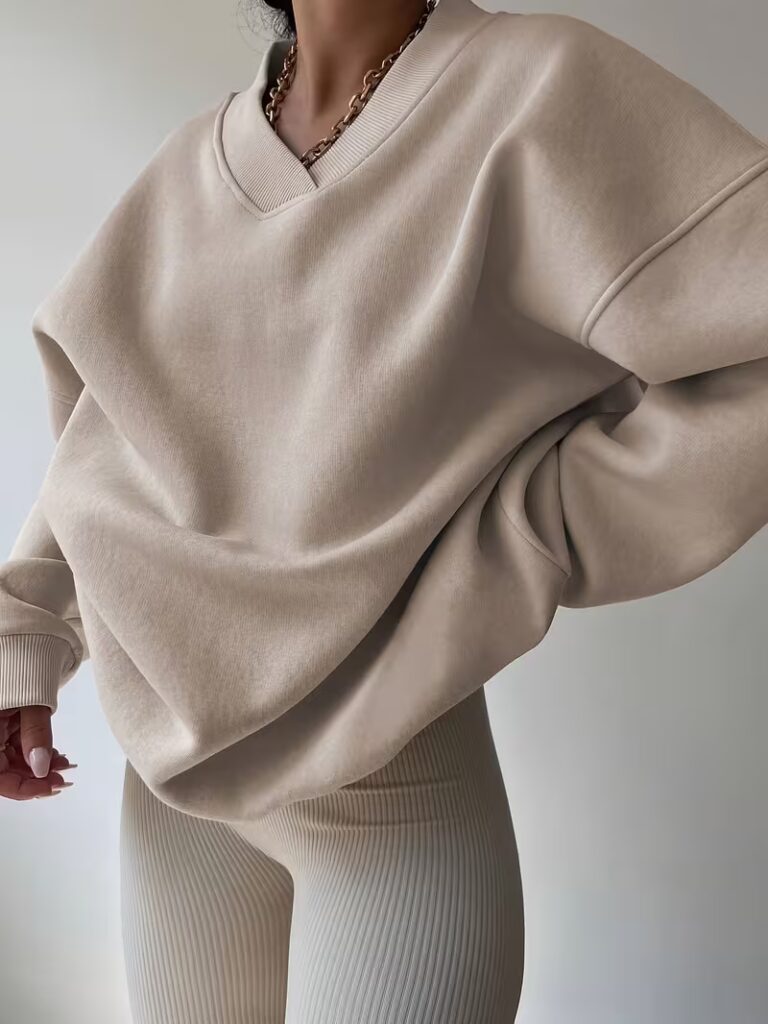 Felpa da donna a maniche lunghe, ampia e larga, stile autunno-inverno