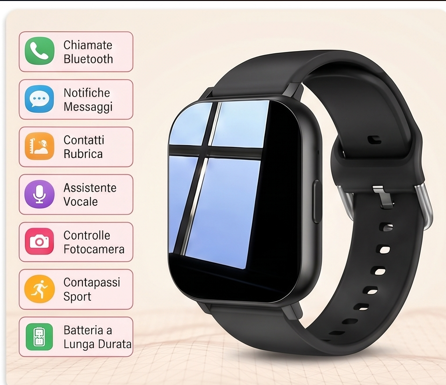 Smartwatch chiamate wireless/SMS fitness - Nero