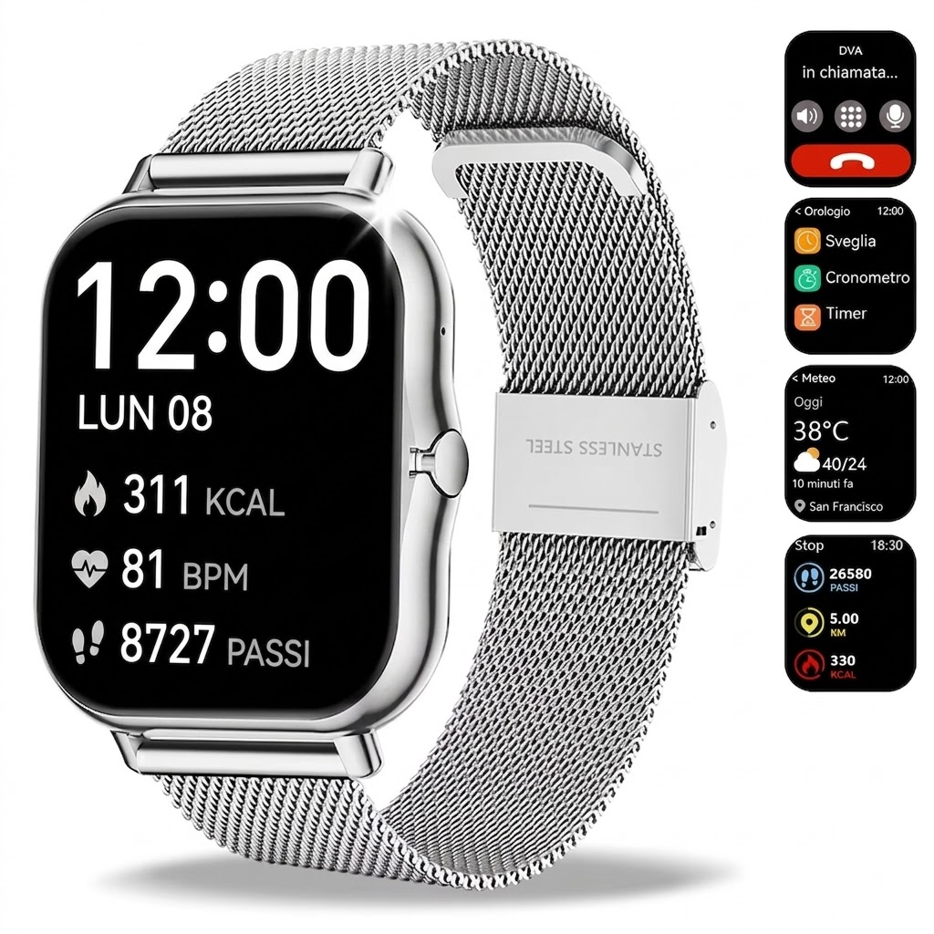 Smartwatch touchscreen cinturino maglia - Argento - immagine 11